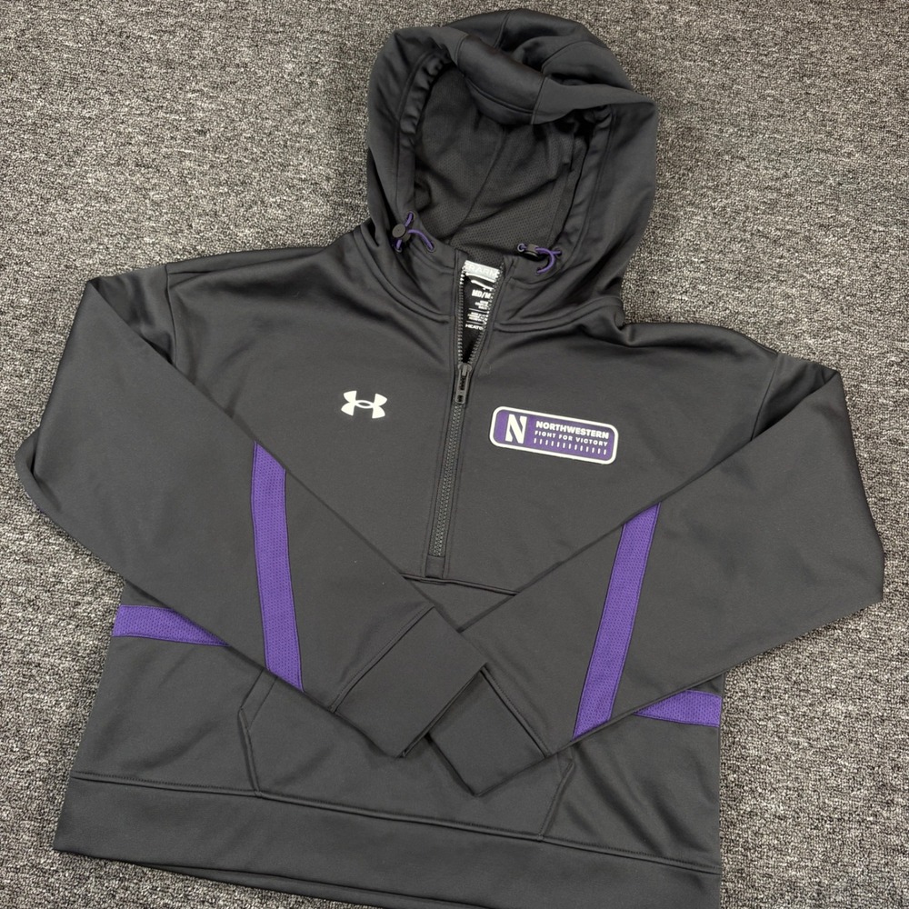 Under Armour Hoodie Women Medium Gray Northwestern Wildcats 1/4 Zip HeatGear